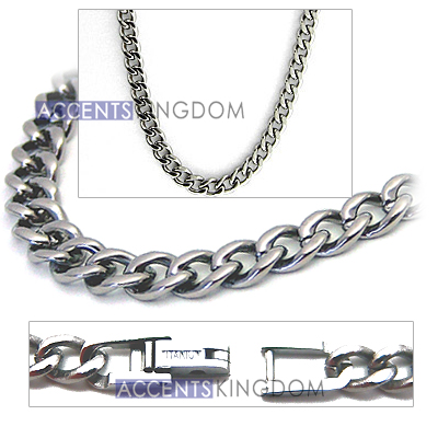 5MM TITANIUM MENS CURB LINK NECKLACE CHAIN  