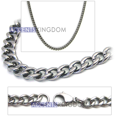 8MM TITANIUM MENS CURB LINK NECKLACE CHAIN  