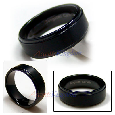 9mm BLACK TUNGSTEN MENS WEDDING BAND RING CARBIDE  