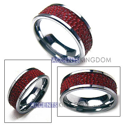 9MM MENS TUNGSTEN RED STINGRAY LEATHER BAND RING  